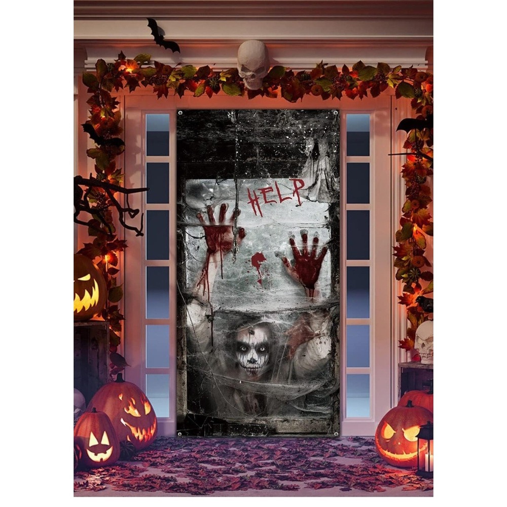 Horrible Horror Door Banner Cover for Halloween Party Decoration, Halloween Wall